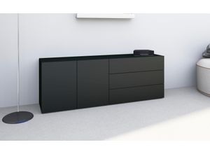 4255607607985 - Sideboard BORCHARDT MÖBEL Sophia Sideboards Gr B H T 152 cm x 53 cm x 35 cm 3 schwarz (schwarz matt) Sideboards Breite 152 cm stehend und hängend montierbar