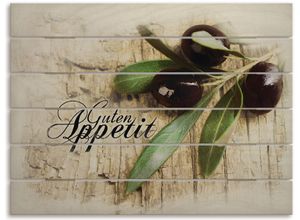 4062144726822 - Holzbild ARTLAND Oliven Guten Appetit Bilder Gr B H T 80 cm x 60 cm x 24 cm Holzbild Obst Bilder Querformat 1 St braun Holzbilder