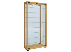 4051814412875 - Wandvitrine Hängevitrine Glasvitrine Vitrine Glas Vitrosa Maxi Spiegel (Farbe Buche Ausführung Mit LED-Beleuchtung)