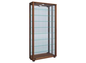 4051814412899 - Wandvitrine Hängevitrine Glasvitrine Vitrine Glas Vitrosa Maxi Spiegel (Farbe Kern-Nussbaum Ausführung Mit LED-Beleuchtung)