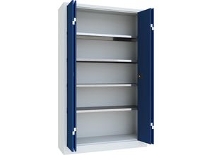 4055479627087 - - Falttürenschrank Vollblechtüren 4 verzinkte Böden BxTxH 1200x400x1950 mm ral 7035 5010