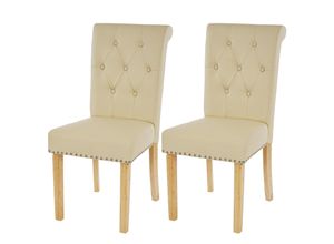 4052826174737 - 2er-Set Esszimmerstuhl Chesterfield Edinburgh II Stuhl Küchenstuhl Nieten ~ Kunstleder creme helle Beine