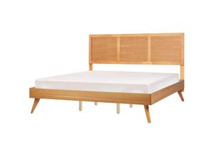 4255664868435 - Bett Heller Holzfarbton MDF-Platte mit Lattenrost 180 x 200 cm Hohes Kopfteil Holzbeine Rustikal Klassich Schlafzimmer Doppelbett 4255664868435 - Bett Heller Holzfarbton MDF-Platte mit Lattenrost 180 x 200 cm Hohes Kopfteil Holzbeine Rustikal Klassich Schlafzimmer Doppelbett