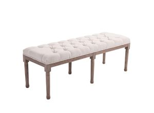 4250871265572 - Polsterbank Sitzbank Lounge Sitzhocker Vintage Retro mit Knöpfen Leinen + Holz beige 142 x 47 x 51 cm - Beige - Homcom