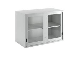 4047417507773 - Aufsatzschrank mit Sichtfensterschiebetüren BxTxH 1431x725x1000 mm 1 Verstellboden RAL 7035 passend zu Schubladenschrank 78x36 E