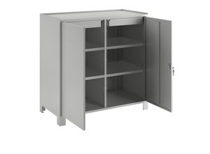 4250618214214 - Werkzeugschrank mit Füßen HxBxT 1000 x 1000 x 500 mm Trennwand je Seite 1 Schublade und 2 Fachböden lichtgrau RAL 7035