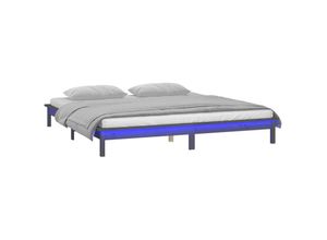 8720287135067 - Bonnevie - MassivholzbettSchlafzimmerbettDoppelbett mit LEDs Grau 160x200 cm vidaXL