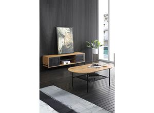 4251744809206 - Lowboard SALESFEVER Sideboards Gr B H T 161 cm x 47 cm x 40 cm Lowboard Natur Schwarz schwarz (natur schwarz) Lowboards Mit mattschwarzem Einsatz aus Polyrattan Fernsehtisch