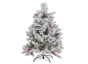 4251682269681 - Weihnachtsbaum 120 cm Weiß Schneebedeckt mit Kunstschnee Zapfen roten Beeren und Ständer Weihnachtszeit Weihnachten Wohnzimmer Modern