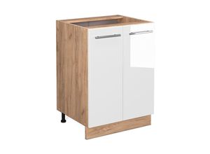 4066731160938 - Unterschrank Küchenschrank Küchenmöbel Fame-Line Eiche Weiß modern 60 cm Küche Einbauküche Drehtür Einlegeboden Blende Küchenzeile Hochglanz