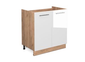 4066731160969 - Spülenunterschrank Küchenschrank Küchenmöbel Fame-Line Eiche Weiß modern 80 cm Küche Einbauküche Drehtür Siphonausschnitt Blende Küchenzeile Hochglanz