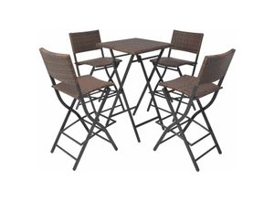 8718475504634 - 5-tlg Garten-EssgruppeGartenmöbel Set Klappbar Stahl Poly Rattan Braun vidaXL