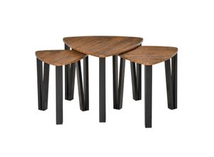 4251774966801 - 3er Set Couchtisch Stapeltisch Beistelltisch Kaffeetisch Satztisch MDF Natur+Schwarz 56 x 54