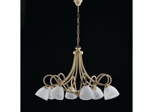 8050713213411 - Bonetti Illumina - Elfenbeinfarbener Kronleuchter aus Eisen mit acht Lichtern weißer Alabasterglas-Lampenschirm 81x h55 cm