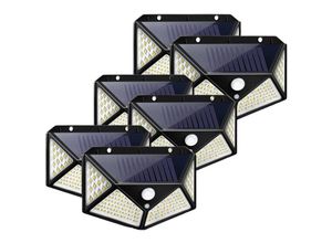 3760328106545 - Shop-story - 100 led Solar Outdoor Lampe  120° Wireless Wall Lighting with Motion Detector 6er Pack