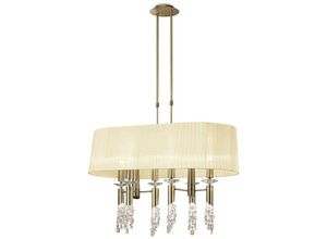 5055498615880 - Inspired Lighting - Inspired Mantra Tiffany Pendelleuchte 6+6-flammig E27+G9 oval antikes Messing mit cremefarbenem Schirm und klarem Kristall 5055498615880 - Inspired Lighting - Inspired Mantra Tiffany Pendelleuchte 6+6-flammig E27+G9 oval antikes Messing mit cremefarbenem Schirm und klarem Kristall