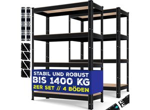 4255598352666 - 2er-Set Lagerregal bis 875 kg belastbar 4 oder 5 verstellbare Ablagen MDF-Platten Regal aus Metall Silber-875kg   2x 180x90x40cm 5-Böden - Masko