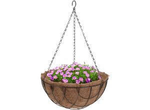 4069055002472 - Metall Blumenampel mit Kokos Einsatz - 30 cm - Blumenschale zum Hängen inklusive Kette - Gartendeko Hängetopf Hängeampel Pflanzschale Blumentopf