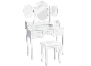 4260473662457 - tectake® Schminktisch im Antik-Look mit gepolstertem Hocker 7 Schubladen 90 x 40 x 145 cm 4260473662457 - tectake® Schminktisch im Antik-Look mit gepolstertem Hocker 7 Schubladen 90 x 40 x 145 cm