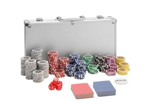 4260517461916 - tectake® Pokerset 300 farbige Chips 5 Würfel inklusive verschließbarer Aluminiumkoffer