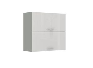 4260304595268 - Küche Hängeschrank 80 Bianca Weiß Hochglanz + Grau Küchenzeile Küchenblock