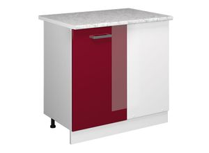 4066731044955 - Eckunterschrank Küchenschrank Küchenzeile R-Line 86 cm Weiß Bordeaux Tür Hochglanz Arbeitsplatte