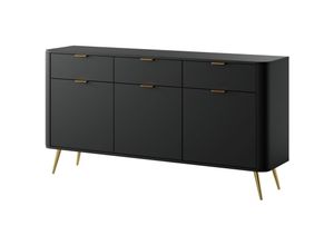 5902409910186 - Oval - Sideboard Kombikommode mit drei Schubladen Schwarz 1635 cm breit - Selsey