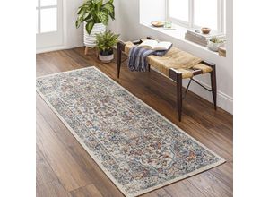0889292373623 - Perseteppich Outdoor Indoor Terrasse Balkon Vintage Orient Blau und Beige 80 x 220 cm - Surya 0889292373623 - Perseteppich Outdoor Indoor Terrasse Balkon Vintage Orient Blau und Beige 80 x 220 cm - Surya