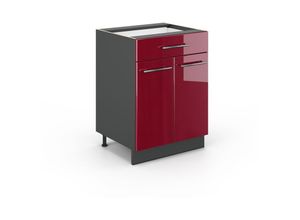 4066731390373 - Küchenunterschrank Fame-Line Bordeaux Hochglanz 60 cm mit Schublade AP Anthrazit Vicco