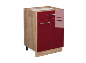 4066731391028 - Küchenunterschrank Fame-Line Bordeaux Hochglanz 60 cm mit Schublade AP Marmor Vicco