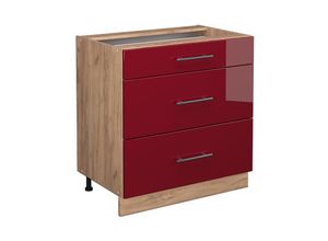 4066731396276 - Küchenunterschrank Fame-Line Bordeaux Hochglanz 80 cm mit 3 Schubladen AP Anthrazit Vicco