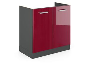 4066731391455 - Spülenunterschrank R-Line Bordeaux Hochglanz 80 cm  AP Anthrazit Vicco