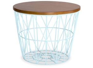 5056665758850 - Privatefloor - Runder Beistelltisch - Industriedesign - Holz und Metall - Basker Light blue - Holz Stahl Metall Holz - Light blue
