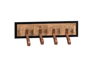 4251757718052 - Wandgarderobe Mango Massivholz   Echtleder 60x15x6 cm Hakenleiste für Jacken Schals und Mützen Flurgarderobe mit Metallrahmen Garderobe Wand Holz