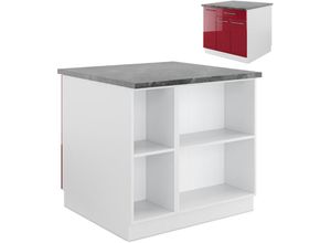 4066731181155 - Kücheninsel Küchenblock Einbauküche Fame-Line Weiß Bordeaux-Rot 90 cm modern Hochglanz Küchen Schränke Apothekerunterschrank Schubunterschrank Regalinselunterschrank Softclose-Scharnier Küchenmöbel