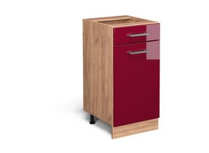 4066731386970 - Küchenunterschrank R-Line Bordeaux Hochglanz 40 cm  AP Eiche Vicco