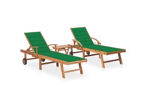 8720286449455 - Bonnevie - Sonnenliegen 2 Stk Gartenliege mit Tisch und Auflagen Massivholz Teak vidaXL