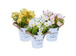 4052025455491 - Relaxdays - Kunstblumen im Topf 3er Set künstliche Pflanzen Chrysanthemen Kunstpflanze HxD 20 x 15 cm gelb weiß rosa