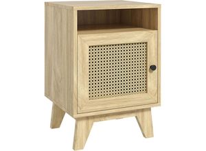 4255633569424 - Nachtschrank Nachttisch mit Schrank Ablagefach Beistelltisch mit Rattenoptik für Wohnzimmer Schlafzimmer 39 x 35 x 60 cm Natur - Naturholz