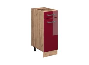 4066731042524 - Schubunterschrank Küchenschrank Küchenzeile R-Line 30 cm Eiche Bordeaux Tür Schublade