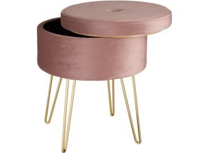 4061173157324 - tectake® Sitzhocker Ava gepolstert in Samtoptik 300kg mit Stauraum - rosa