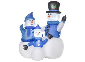 4250871259205 - LED Schneemannfamilie aufblasbar weiß blau 100 x 55 x 120 cm (LxBxH) Selbstaufblasbare Dekoration LED Weihnachtsdeko