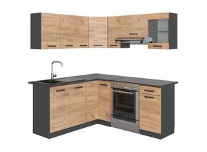 4066731227082 - Eckküche Küchenblock Einbauküche Rick Anthrazit Eiche 190 cm modern Küchen Schränke Spülenunterschrank Eck-Unterschrank Eck-Hängeschrank Arbeitsplatte Küchenmöbel Küchenzeile L-Küche