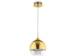 4255596718563 - Licht-erlebnisse - Hängeleuchte Metall Glas E27 rund ø 20 cm h max 96 cm in Gold Kugel Schirm Modern Kristall - Gold Transparent