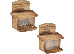 4052025392819 - Relaxdays - Eichhörnchen Futterhaus 2er Set gebranntes Holz Eichhörnchenhaus mit Klappe & Scheibe zum Aufhängen natur