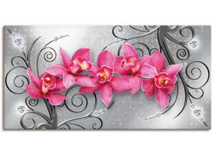 4062144593905 - Wandbild ARTLAND rosa Orchideen auf Ornamenten Bilder Gr B H 150 cm x 75 cm Leinwandbild Blumenbilder Querformat 1 St pink Kunstdrucke als Alubild Leinwandbild Wandaufkleber oder Poster in versch Größen