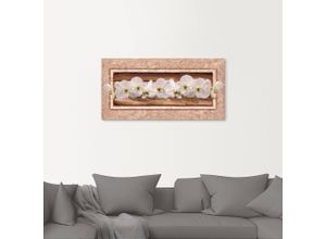 4055327443906 - Wandbild ARTLAND Weiße Orchideen braun gold Bilder Gr B H 150 cm x 75 cm Leinwandbild Blumen 1 St weiß Bild Poster Bilder als Leinwandbild Wandaufkleber oder in versch Größen