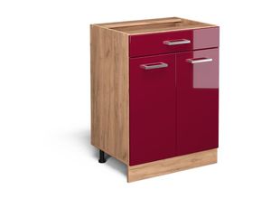 4066731035915 - Küchenunterschrank R-Line Bordeaux Hochglanz 60 cm mit Schublade ohne Arbeitsplatte Vicco