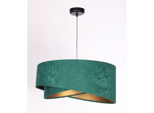 4255596669650 - Licht-erlebnisse - Hängelampe Stoff E27 rund d 50 cm h max 102 cm in Schwarz Flaschengrün Gold Modern - Schwarz Flaschengrün Gold