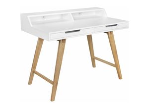 4250950269200 - Schreibtisch 110 x 85 x 60 cm MDF-Holz skandinavisch weiß matt Arbeitstisch Design Laptoptisch mit Kabeldurchlass Bürotisch mit Eiche-Beinen